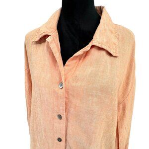 Elisabeth Liz Claiborne Women Linen Oversized Button Up Shirt Peach 3X Lagenlook